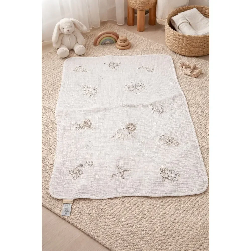 Pottery Barn Kids Metallic Zodiac Muslin Baby Blanket Cotton Astrology‎ Signs